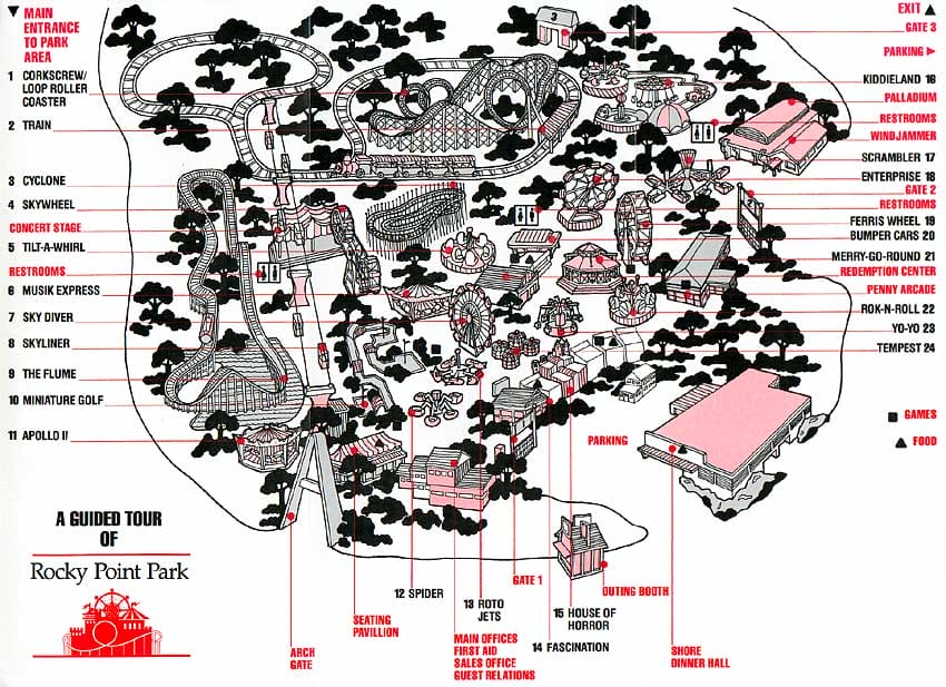 Rocky Point Park Map 1980