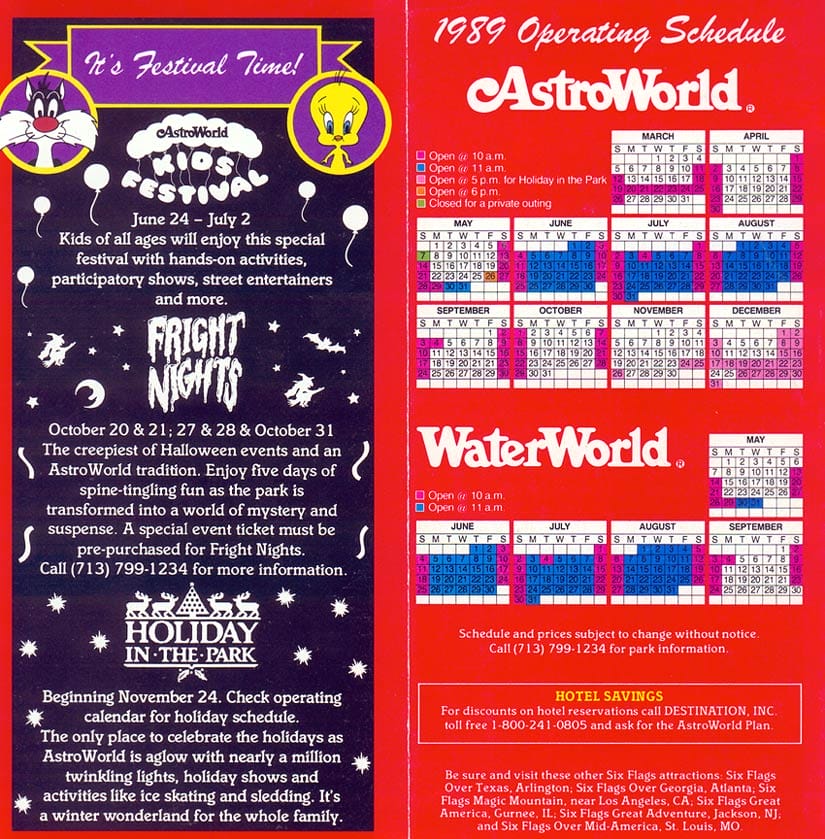 Six Flags AstroWorld Map and Brochure (1989 - 2000 ...