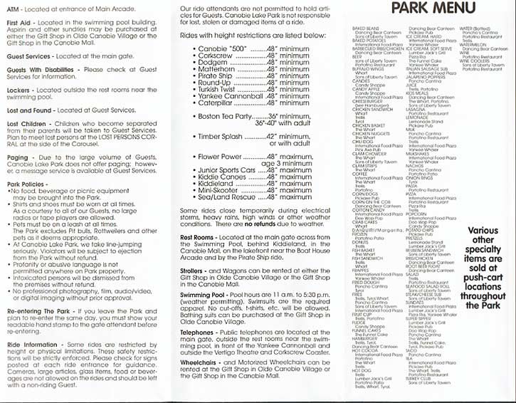 Canobie Lake Park - In Park Guide Brochure 2000_2