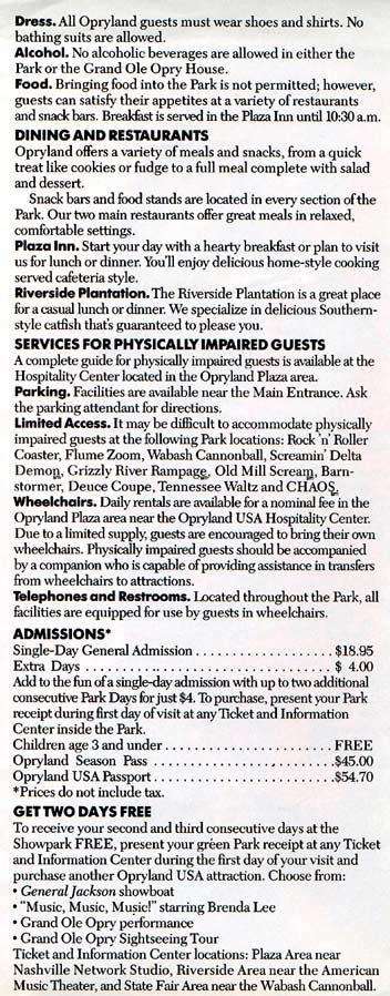 Opryland In Park Guide Brochure 1989_7