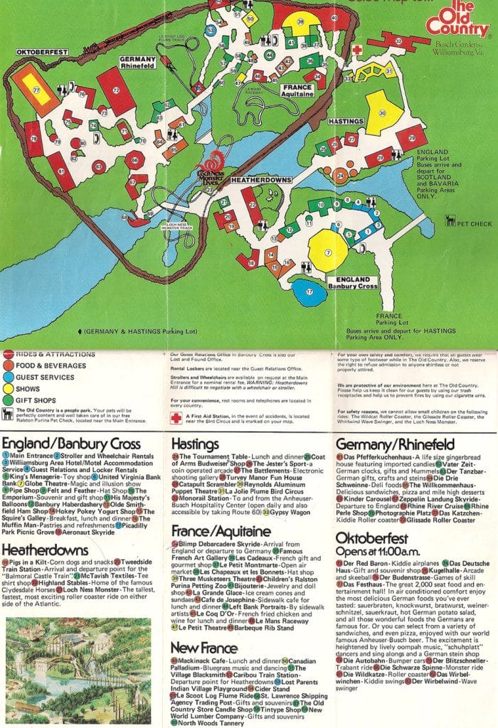 Busch Gardens The Old Country Map 1978