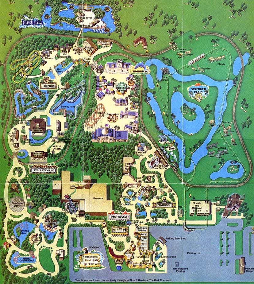 Busch Gardens - The Dark Continent Map 1985