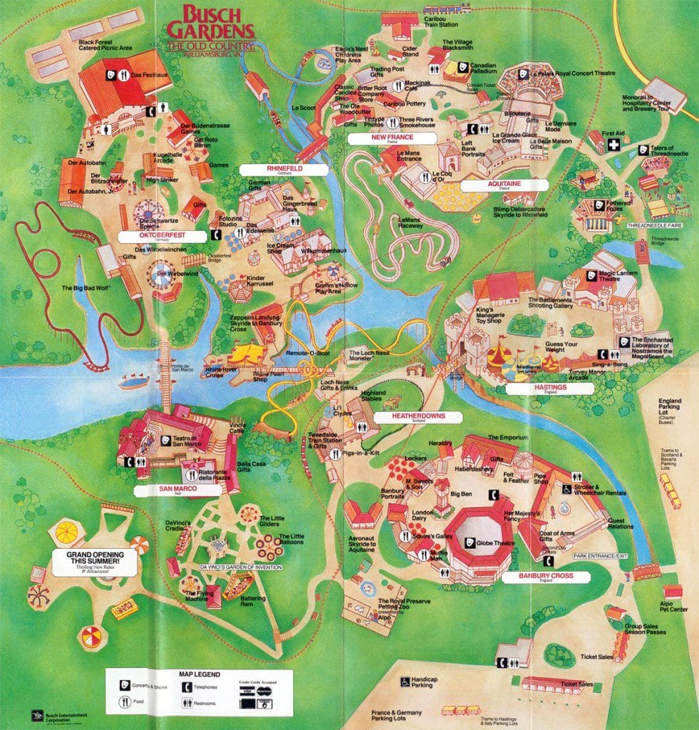 Busch Gardens - The Old Country Map 1987
