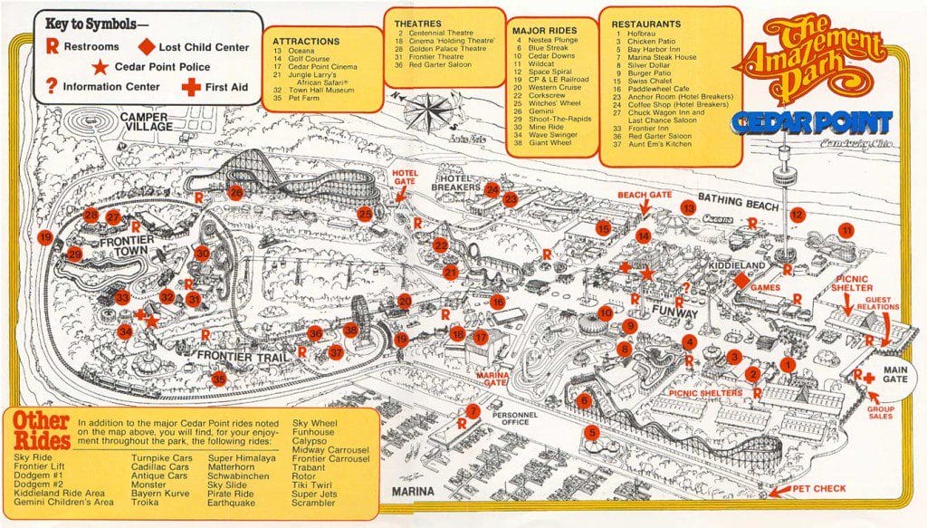 Cedar Point Map 1980
