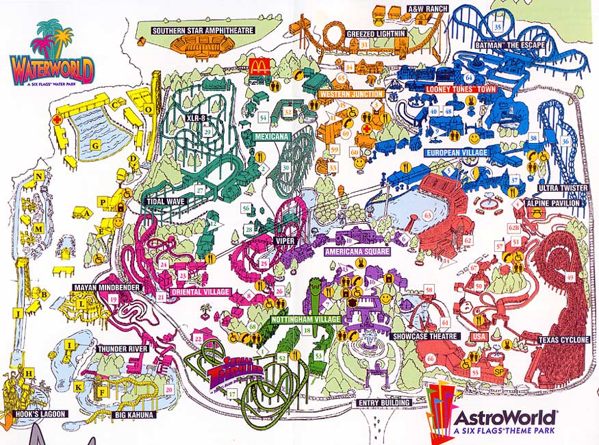 Six Flags AstroWorld Map and Brochure (1989 - 2000 ...