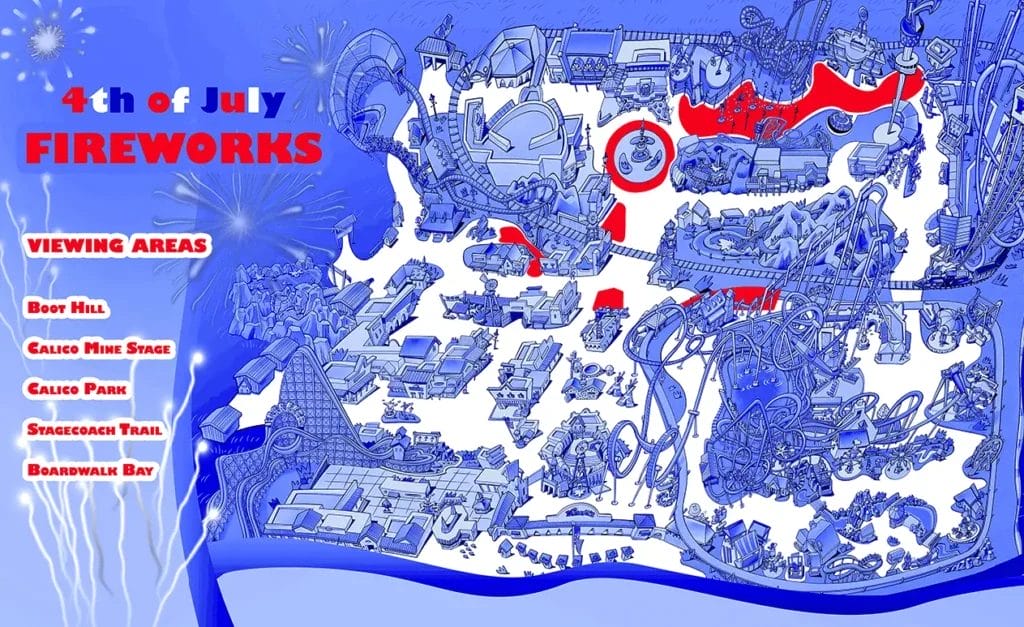 Knotts Berry Farm 4th of July Fireworks Map 2023