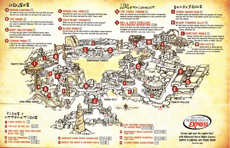Universal Studios Florida Halloween horror Nights Map 2005