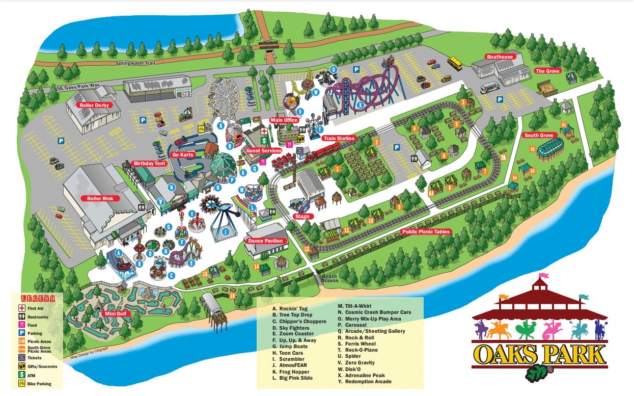 Oaks Amusement Park Map and Brochure (2020 2023)