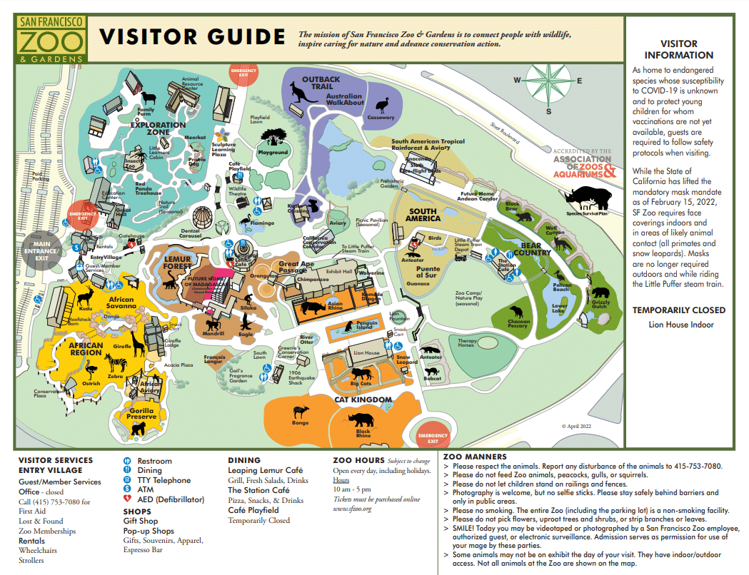 San Francisco Zoo Map and Brochure (2021 - 2023) | ThemeParkBrochures.net