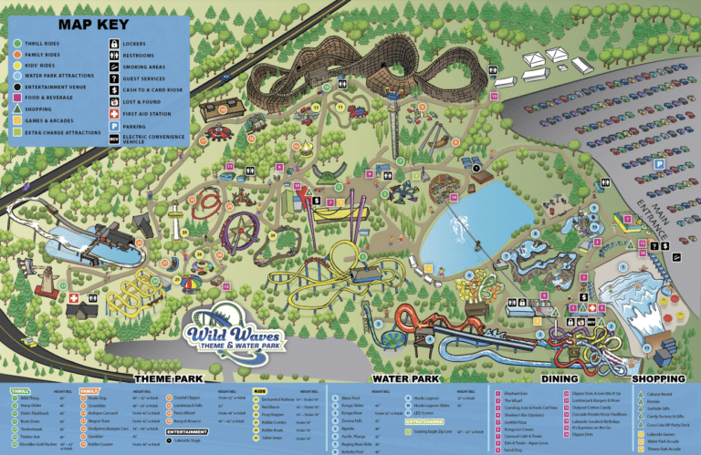 Enchanted Village & Wild Waves Water Park Map and Brochure (2023)