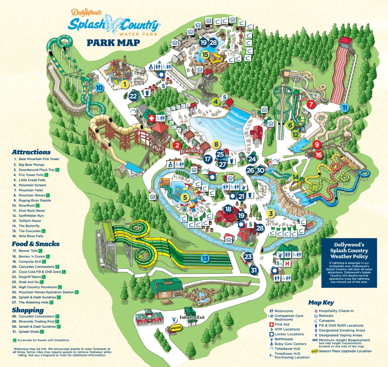 Dollywood's Splash Country Map and Brochure (2017 2023