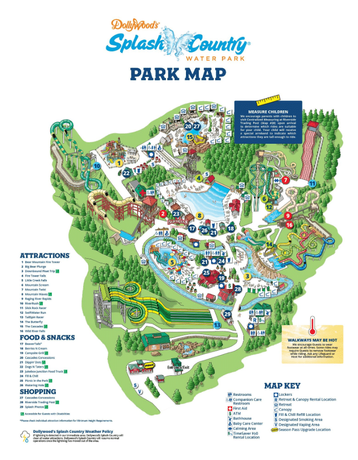 Dollywood's Splash Country Map 2022