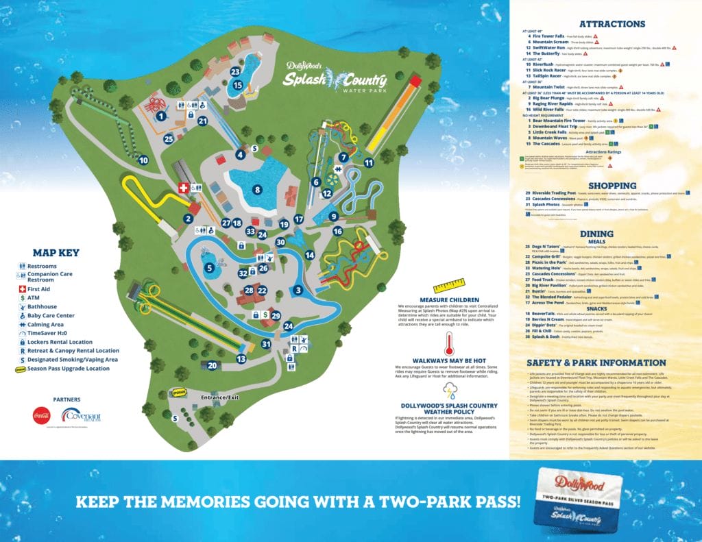 Dollywood's Splash Country Map and Brochure (2017 2023