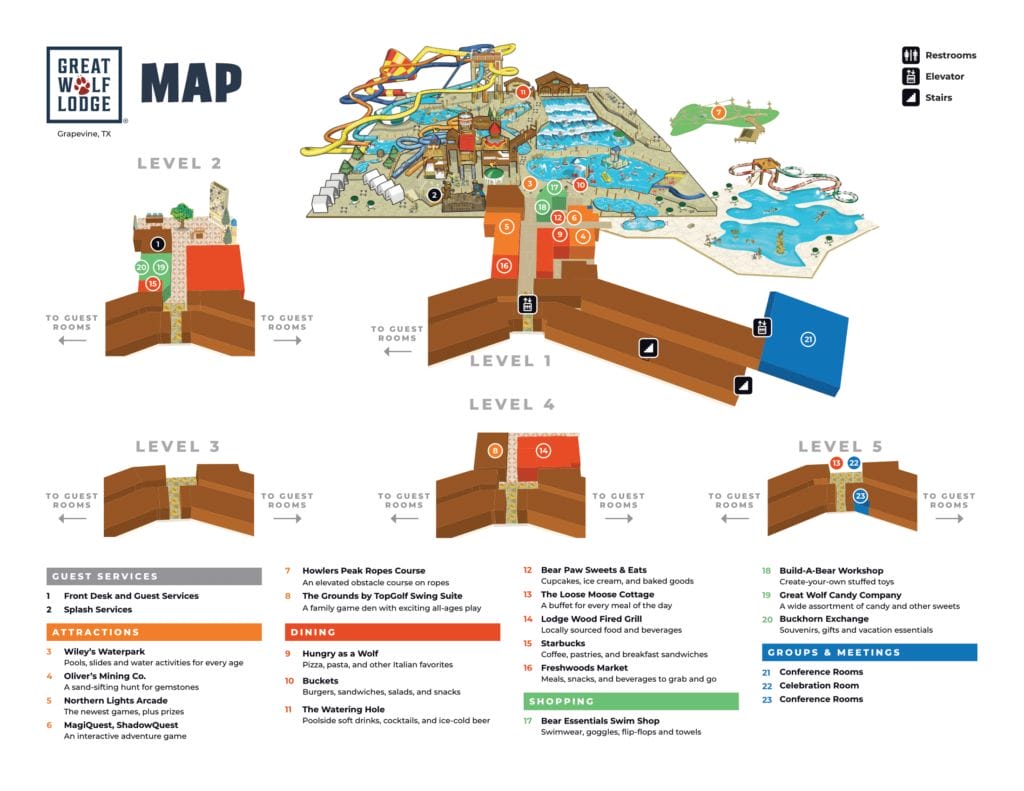 Great Wolf Lodge Grapevine Map and Brochure (2021 - 2023