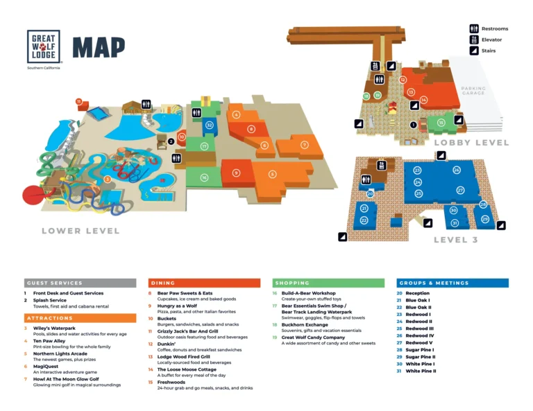 Great Wolf Lodge Water Park Southern California Map and Brochure (2022 – 2023)
